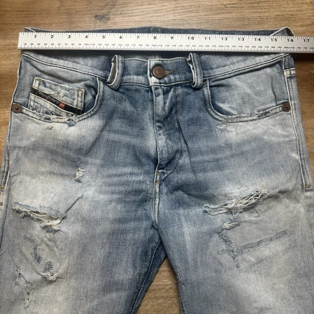 Diesel D-Strukt Jeans Mens 32x27 Light Blue Slim Distressed Made In Italy 009UI